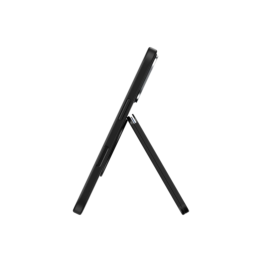Benks ArmorGo Kevlar® Magnetic Wallet Stand, in stand mode, side view