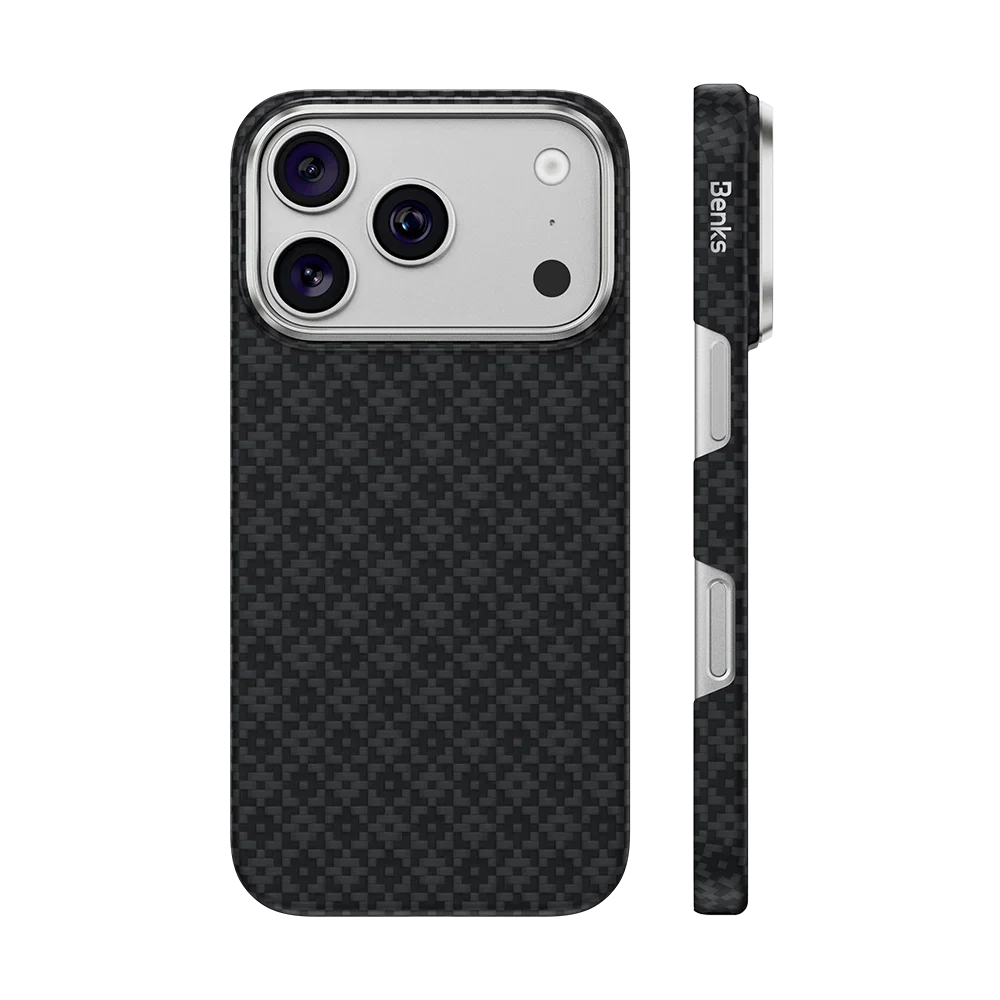 Benks ArmorGrid Air Kevlar® Case, Obsidian Black, back and side view