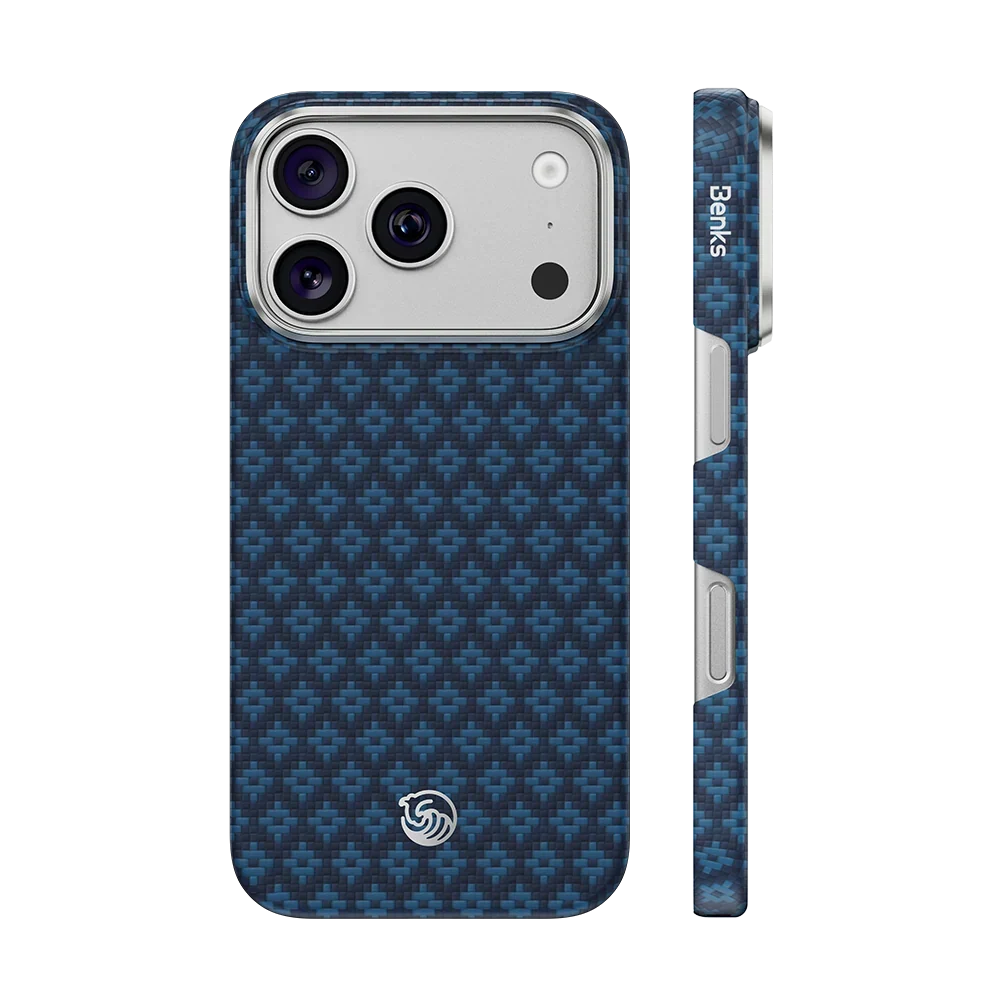 Benks ArmorGrid Air Kevlar® Case, Beyond Blue, back and side view