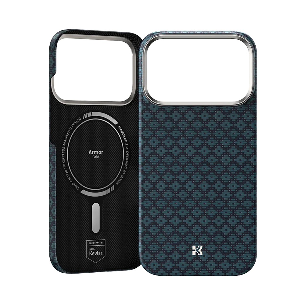 Benks ArmorGrid Air Kevlar® Case, Beyond Blue, inside and back view
