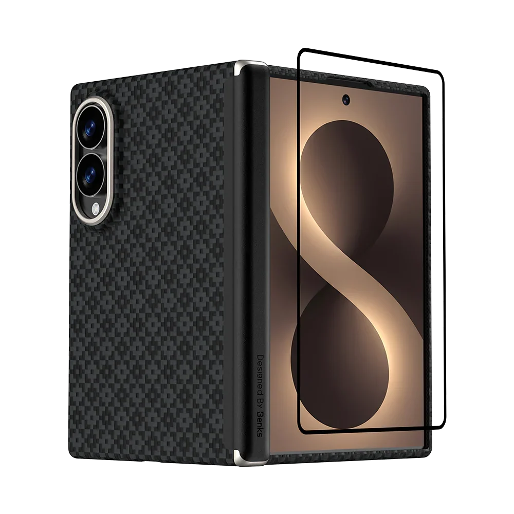 Benks ArmorGrid Air Kevlar® Case Grand Combo for Samsung Galaxy Z Fold 8, Obsidian Black, with front frame and screen protector