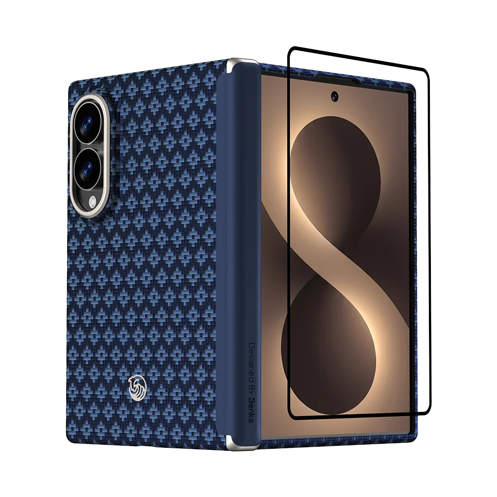 Benks ArmorGrid Air Kevlar® Case Grand Combo for Samsung Galaxy Z Fold 8, Azure Blue, with front frame and screen protector