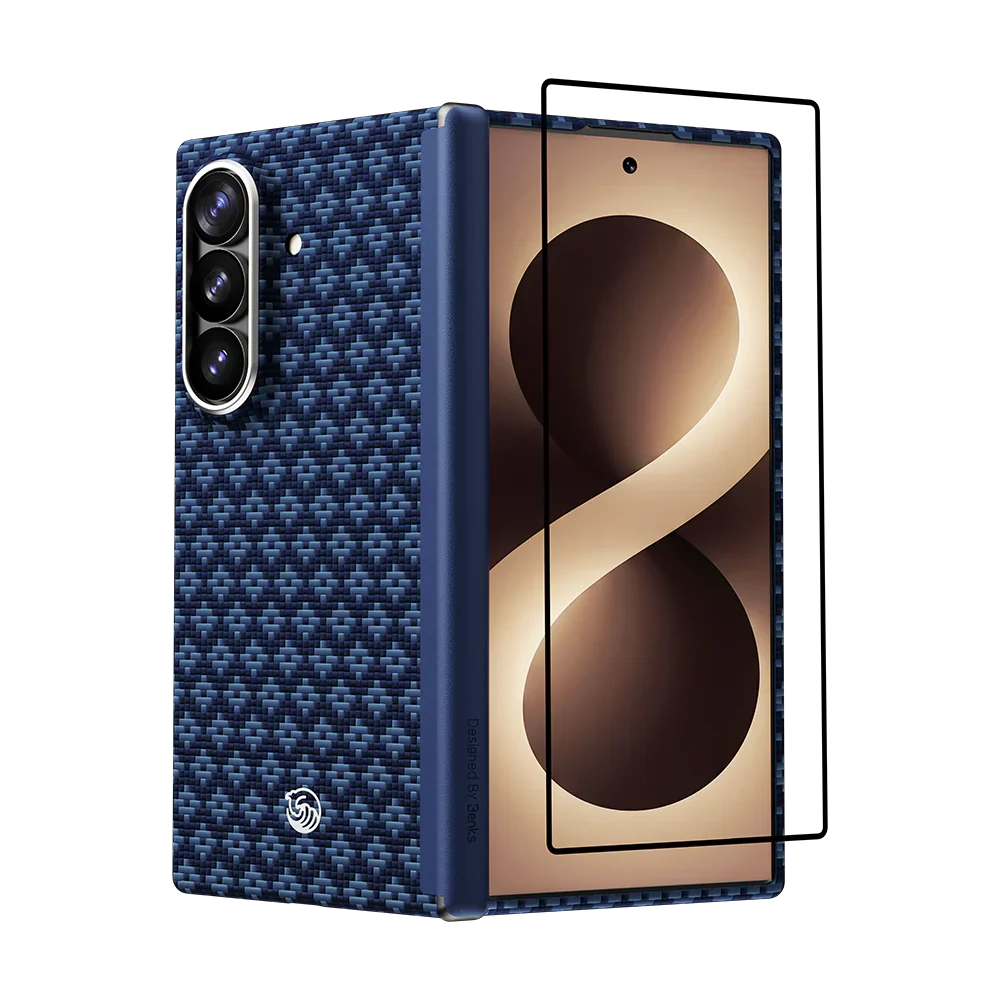 Benks ArmorGrid Air Kevlar® Case Grand Combo for Samsung Galaxy Z Fold 8 Ultra, Azure Blue, with front frame and screen protector