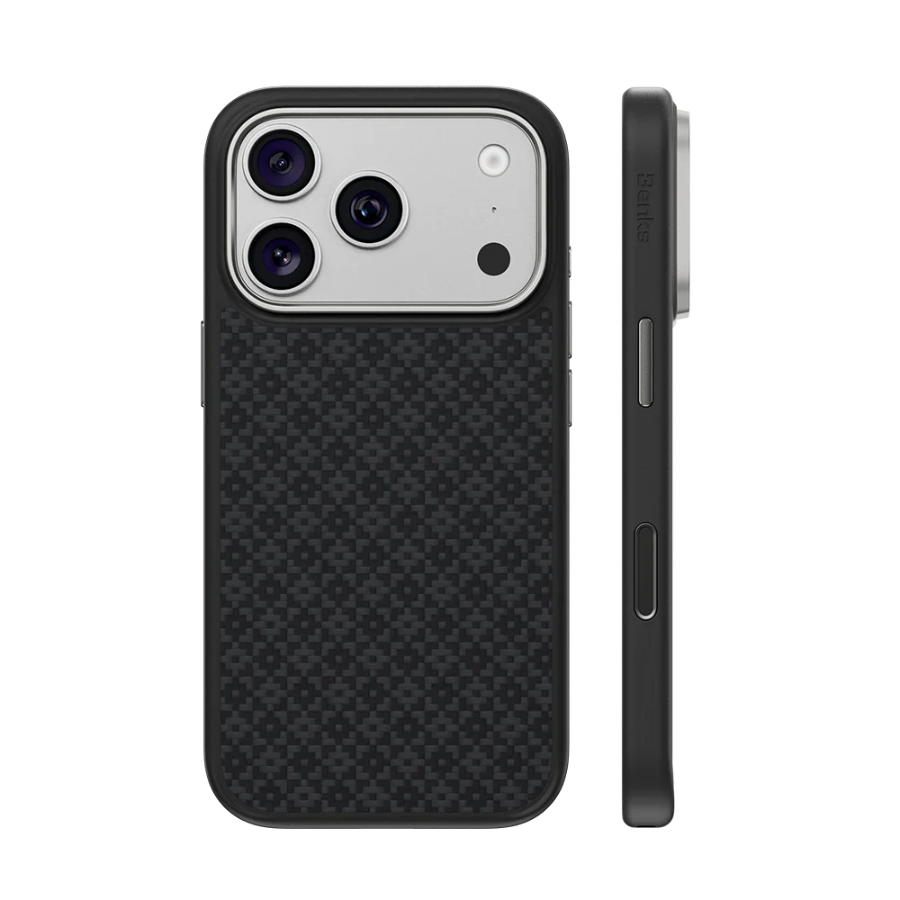 Benks ArmorGrid Pro Kevlar® Case, Obsidian Black, back and side view