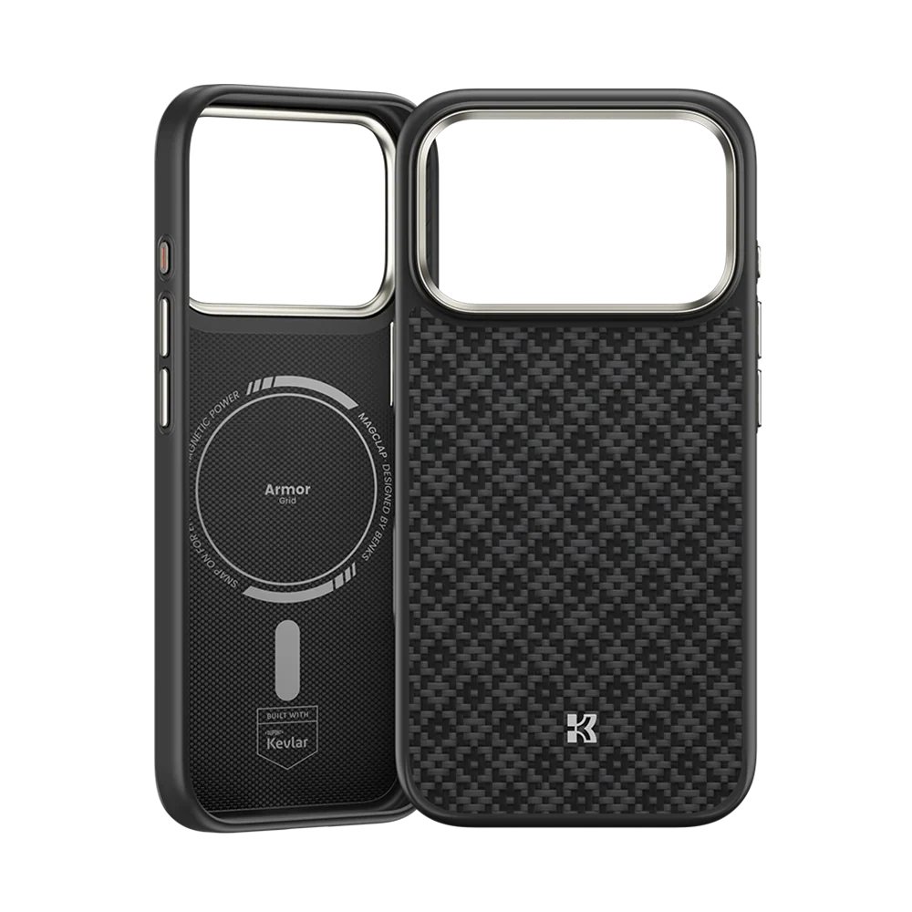 Benks ArmorGrid Pro Kevlar® Case, Obsidian Black, inside and back view