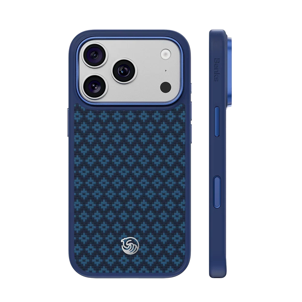 Benks ArmorGrid Pro Kevlar® Case, Beyond Blue, back and side view