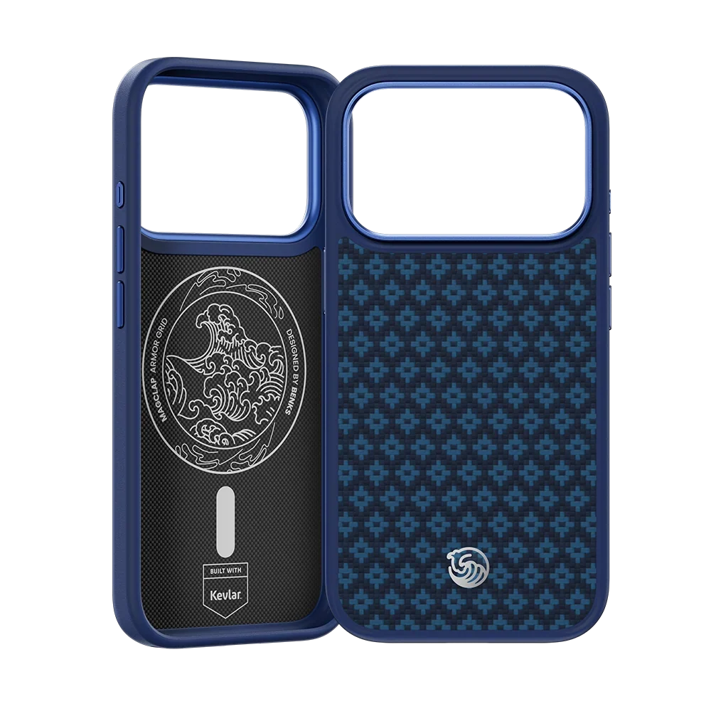 Benks ArmorGrid Pro Kevlar® Case, Beyond Blue, inside and back view