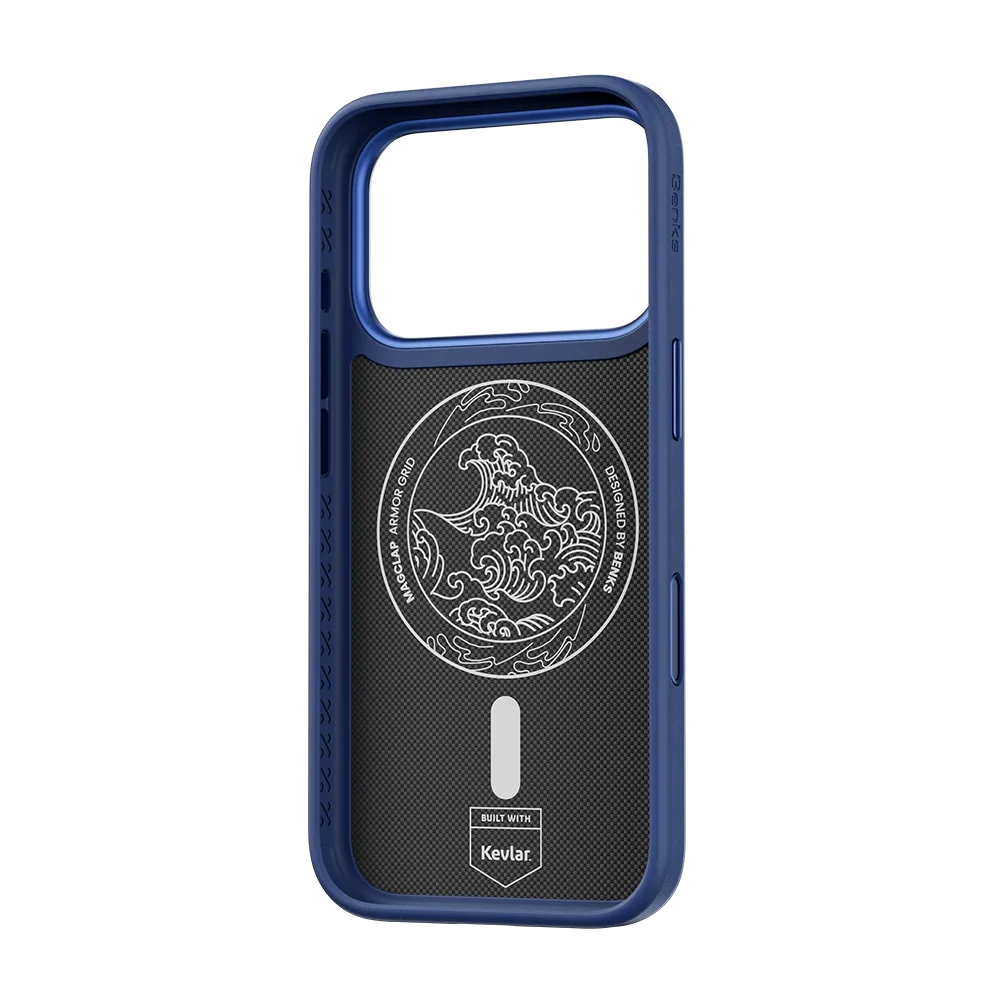 Benks ArmorGrid Pro Kevlar® Case, Beyond Blue, inside view with magnetic ring