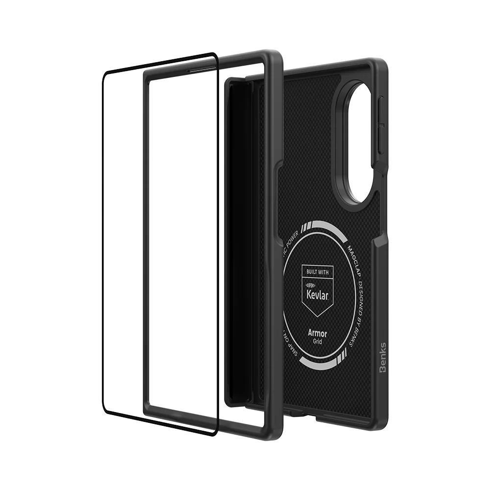 Benks ArmorGrid Pro Kevlar® Case Grand Combo for Samsung Galaxy Z Fold 8, Obsidian Black, parts of the kit