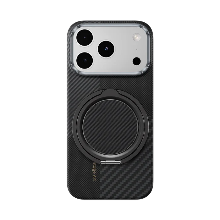 Benks ArmorPop Aramid Fibre Magnetic Phone Grip & Stand, Black 600D on iPhone, alternate view