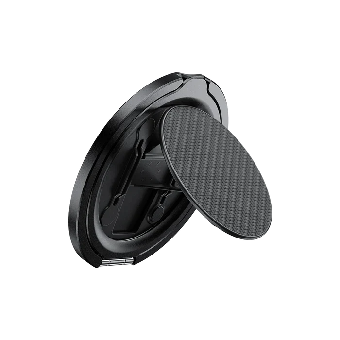 Benks ArmorPop Aramid Fibre Magnetic Phone Grip & Stand, Black 600D opened as a stand