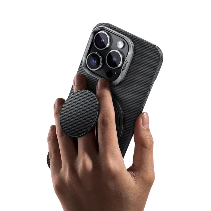 Benks ArmorPop Aramid Fibre Magnetic Phone Grip & Stand, Black 600D in hand