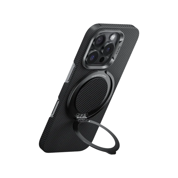 Benks ArmorPop Aramid Fibre Magnetic Phone Grip & Stand, Black 600D ring stand on iPhone