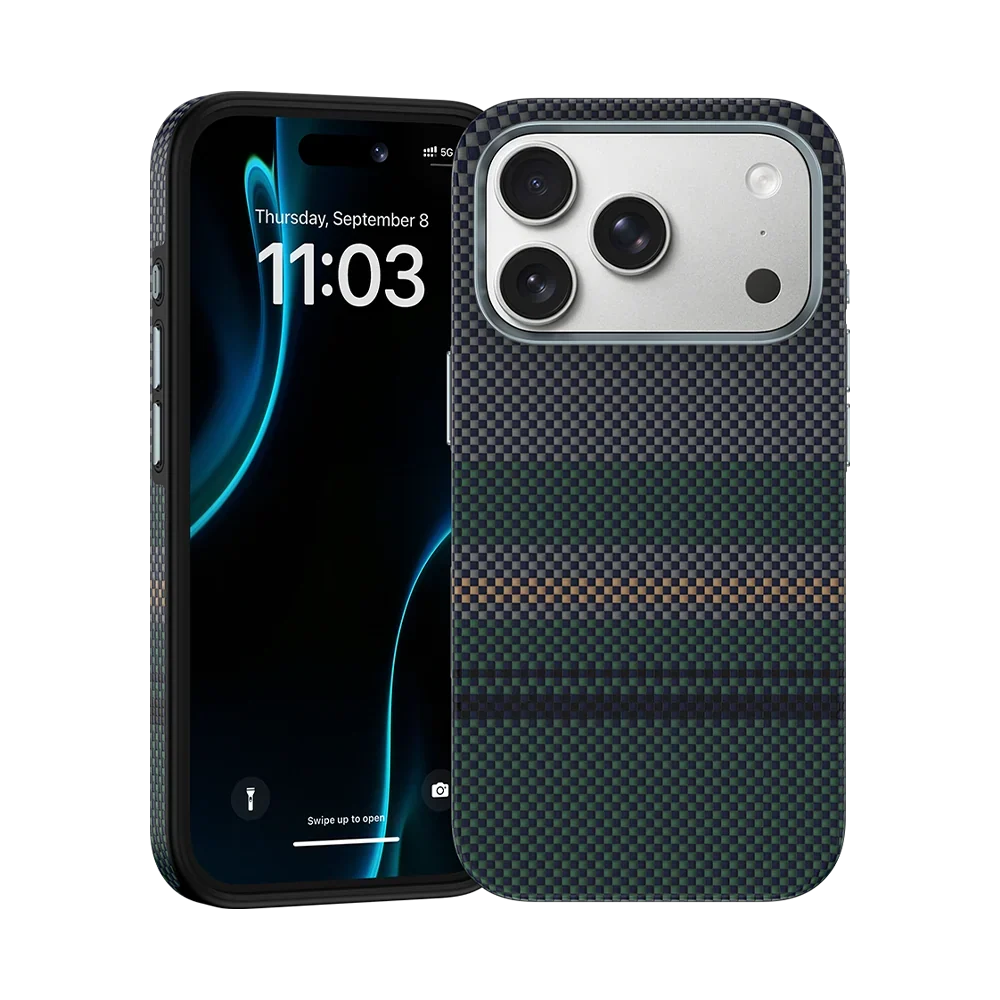 Benks Aurora ArmorPro Kevlar® Case, on iPhone, front and back