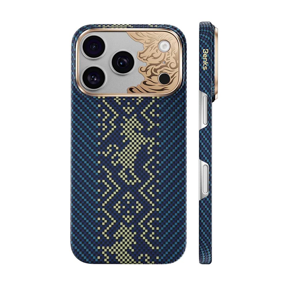 Benks Knight Air Kevlar® Case, Blue, back and side view