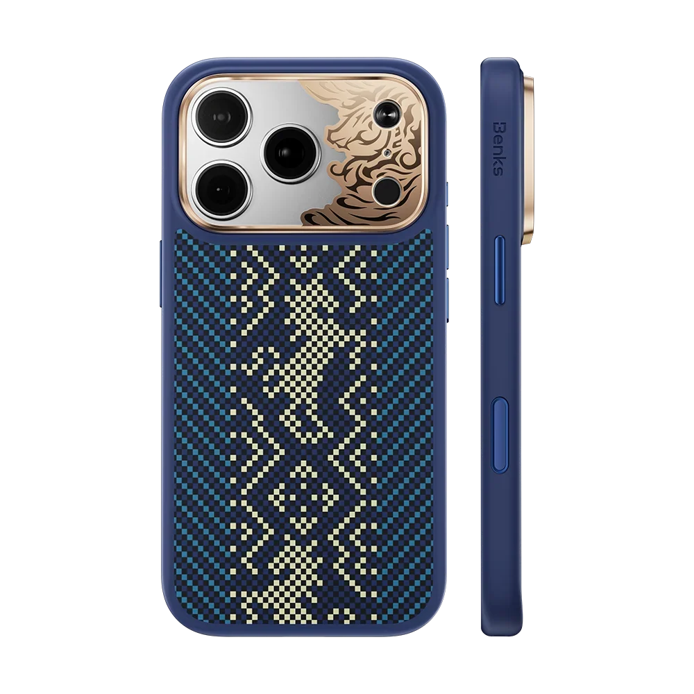 Benks Knight Pro Kevlar® Case, Blue, back and side view