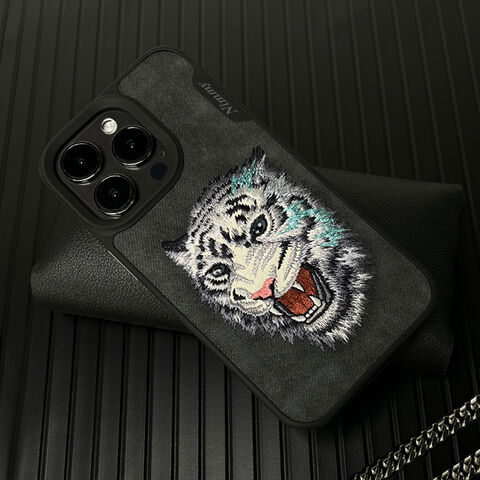 iPhone 15 Nimmy Embroidery TPU+PU Leather Shockproof Dazzling Series-Tiger