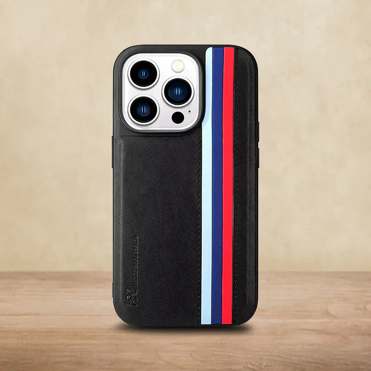 iPhone 14 Pro Max HBD Tri Stripes Series Leather Case