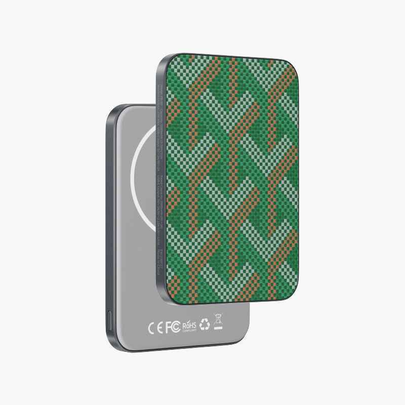 BRENDY Ultra-Slim 5000mAh Kevlar® Magnetic Wireless Power Bank, PD 20W in Green Carbon Fiber