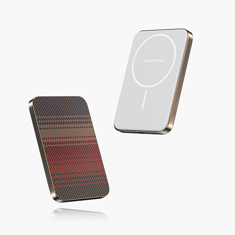BRENDY Ultra-Slim 5000mAh Kevlar® Magnetic Wireless Power Bank, PD 20W in Orange Carbon Fiber