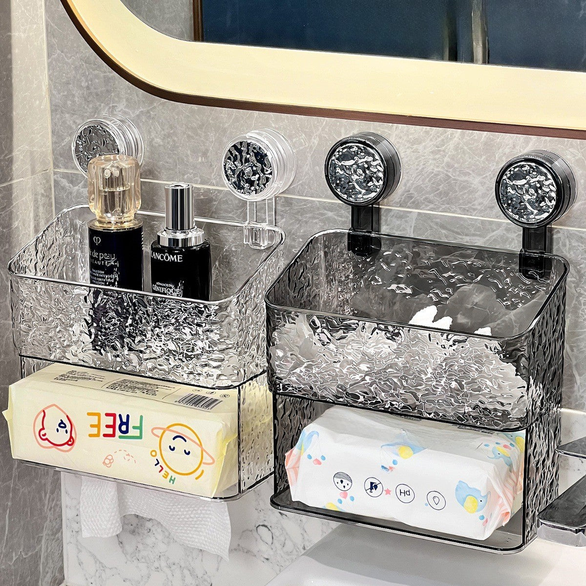 Wall Mounted Suction Cup Tissue and Cosmetics Storage Box