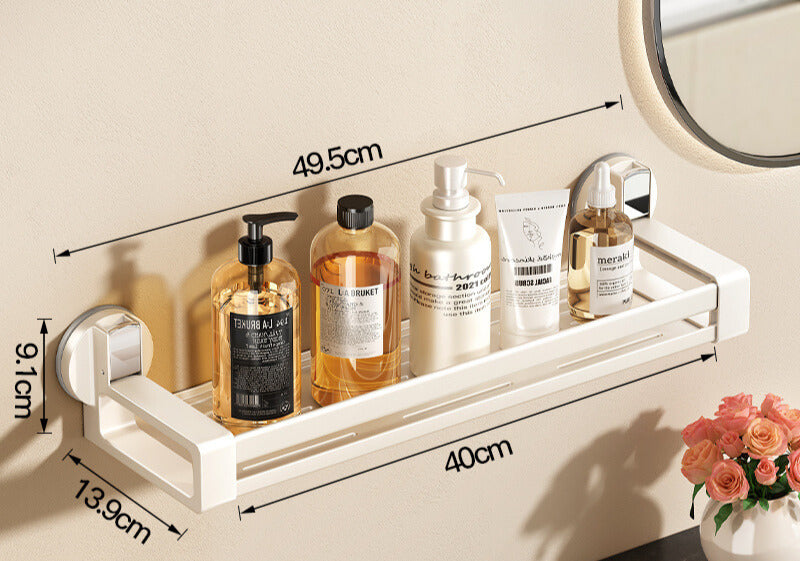 Steel Wall Mounted Suction-Cup Bathroom Rack (Cream White)