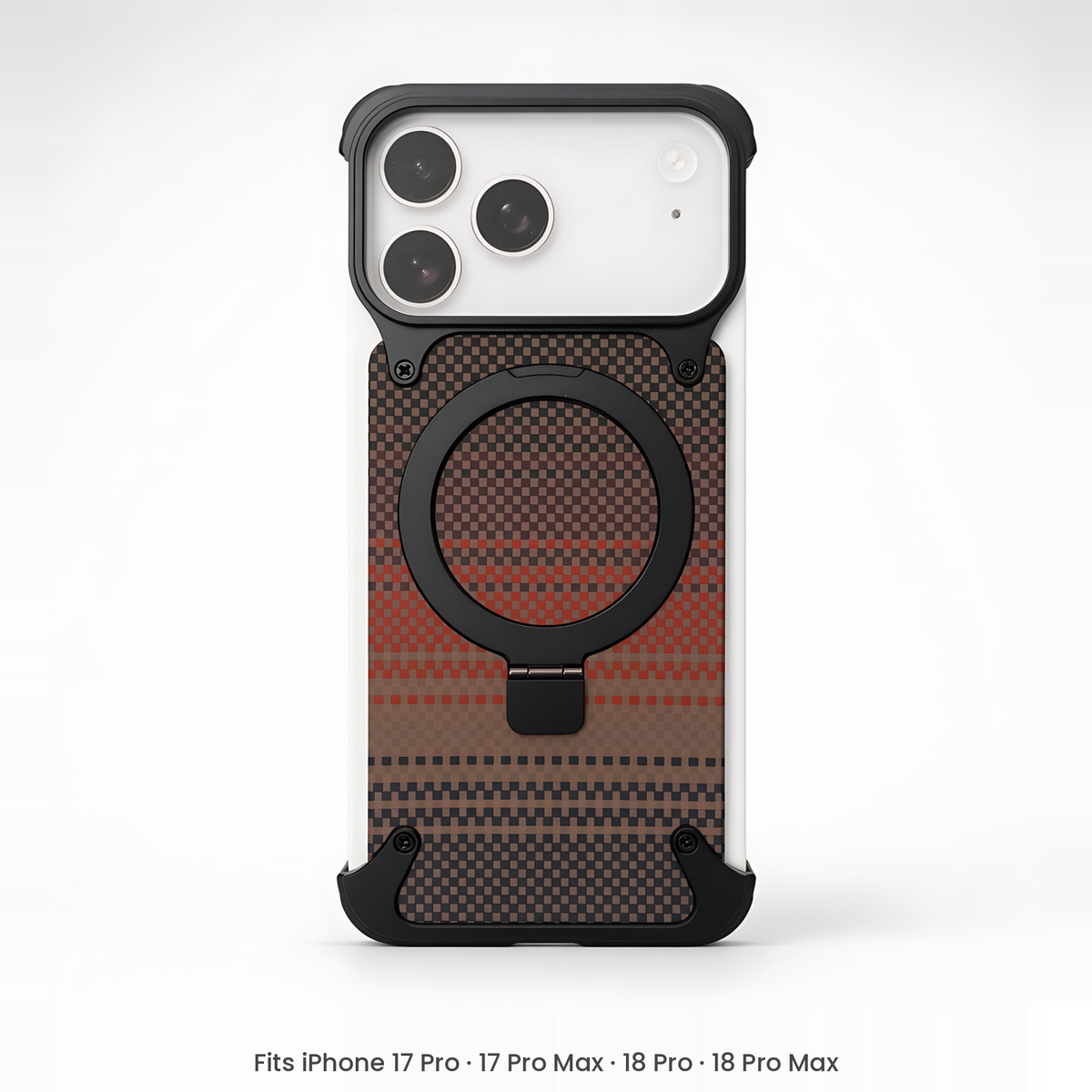 Carbon Fibre Frameless Metal MagSafe Case with Kickstand for iPhone 18 Pro & 17 Pro Series – Carbon Red Orange
