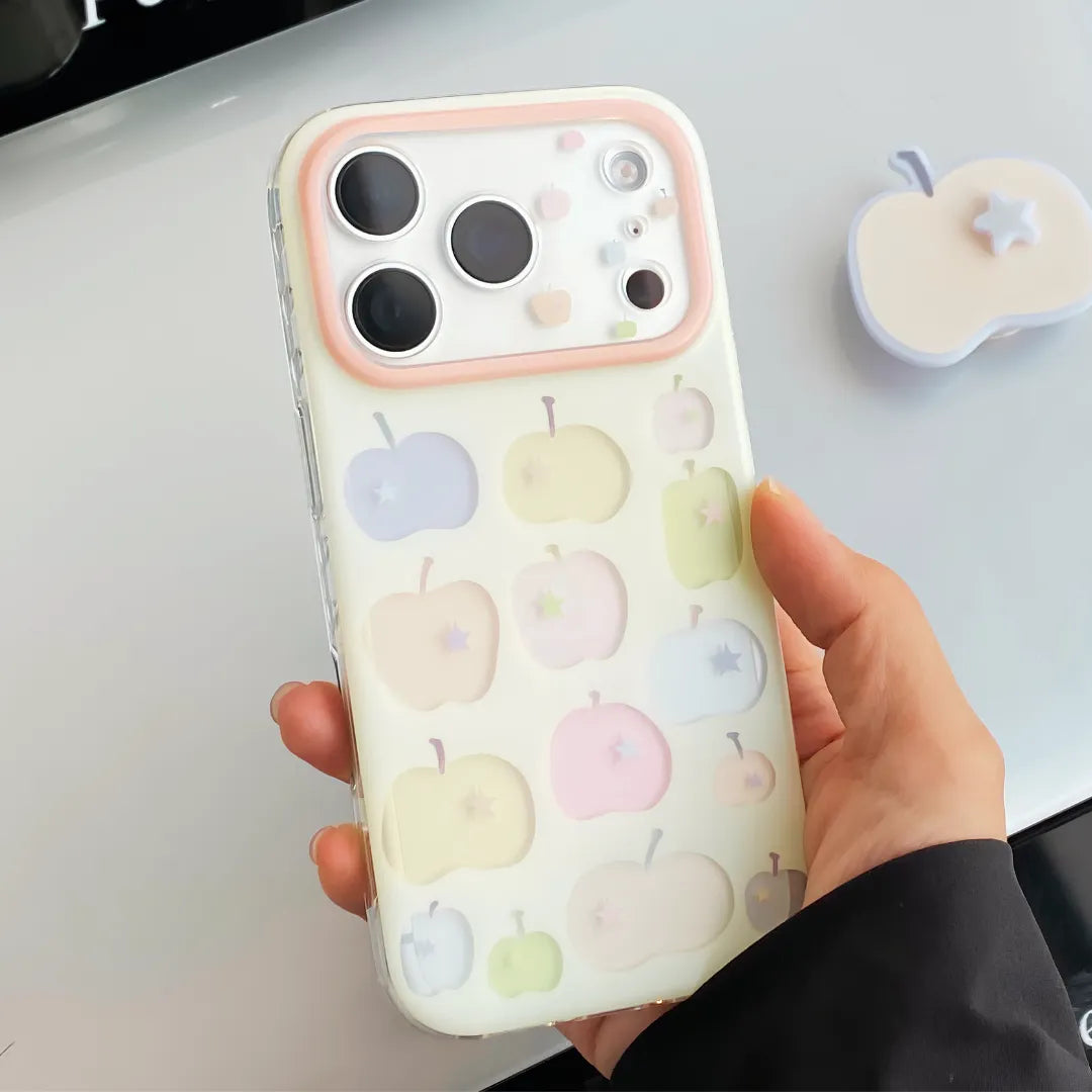 Cartoon Print Clear Case with Camera Protection, Neon Yellow, pastel apple print