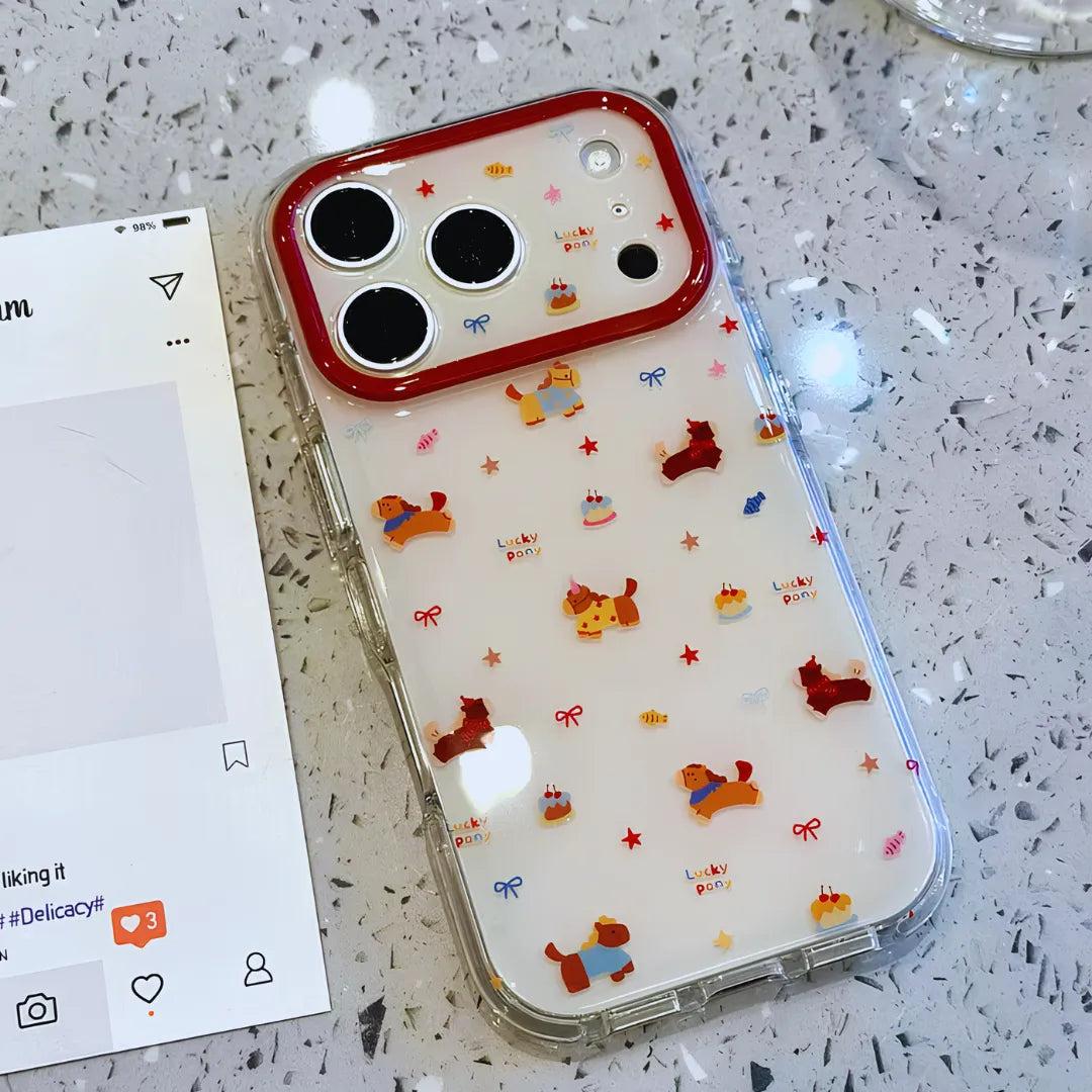 Cartoon Print Clear Case with Camera Protection, Red, puppy print