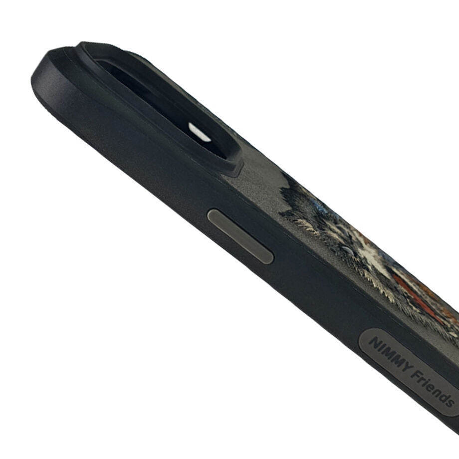 Nimmy Embroidery for iPhone 14 TPU+PU Leather Shockproof Dazzling Series-Wolf