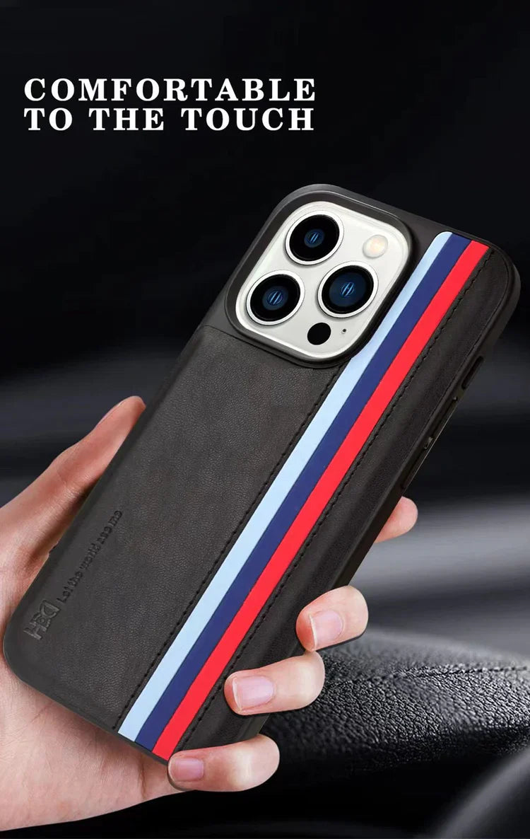 iPhone 14 Pro Max HBD Tri Stripes Series Leather Case
