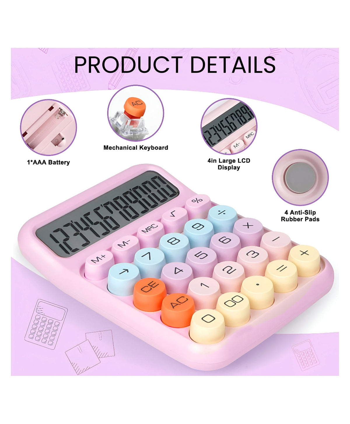 Colourful Extra-Large 12-Digit Calculator, photo 4