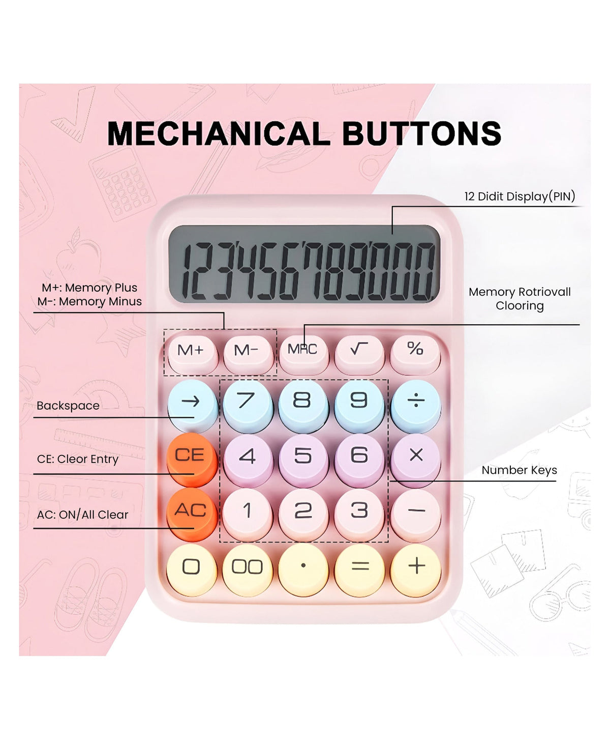 Colourful Extra-Large 12-Digit Calculator, photo 5