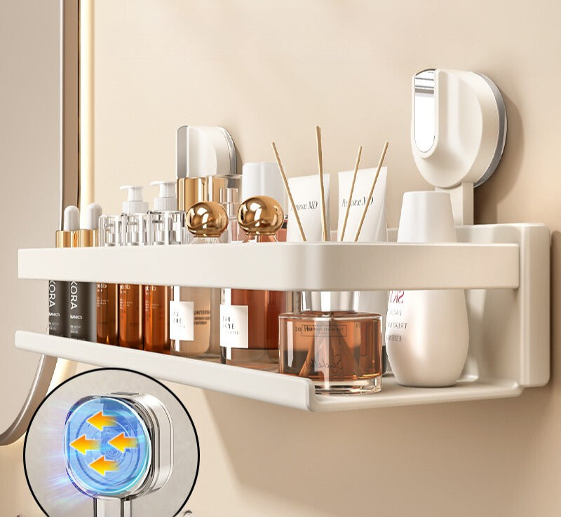 Steel Wall Mounted Suction-Cup Bathroom Rack (Cream White)