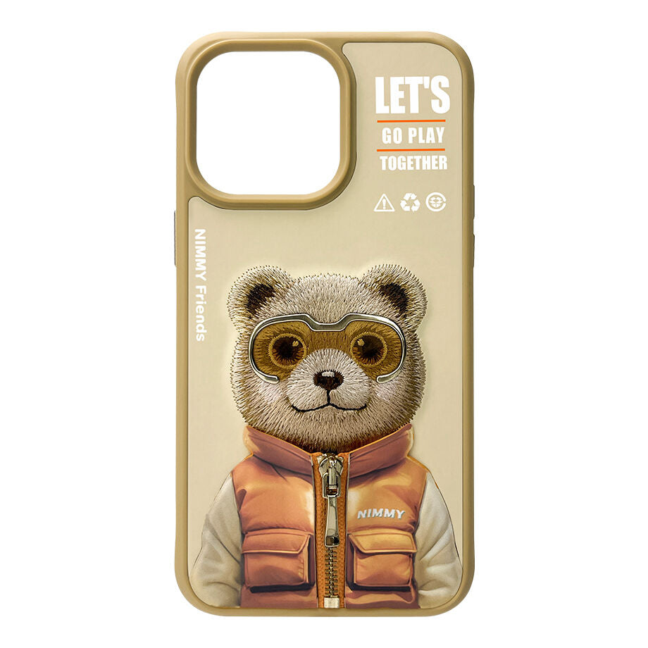 iPhone 14 Pro Nimmy Official Embroidery Jacket Series Case Cover - Teddy