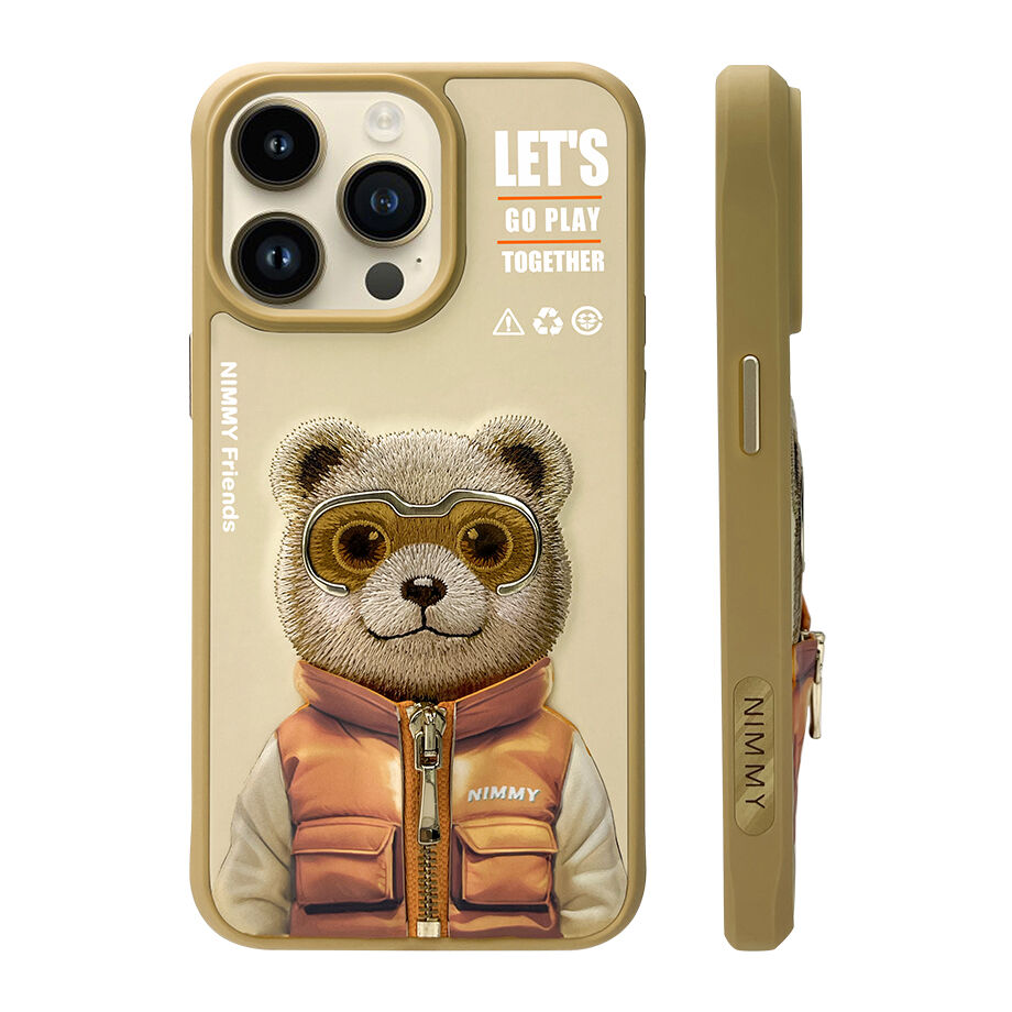 iPhone 14 Pro Nimmy Official Embroidery Jacket Series Case Cover - Teddy