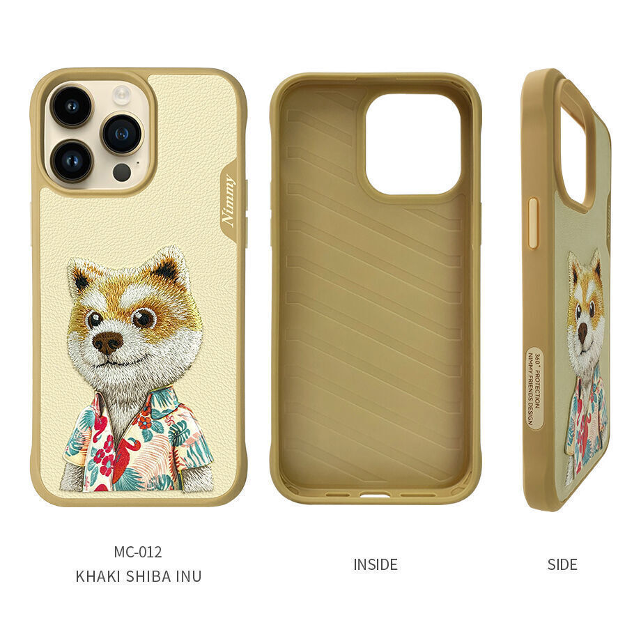 iPhone 14 Pro Max Nimmy Embroidery Leather Shockproof Fashion Series Case - Gold