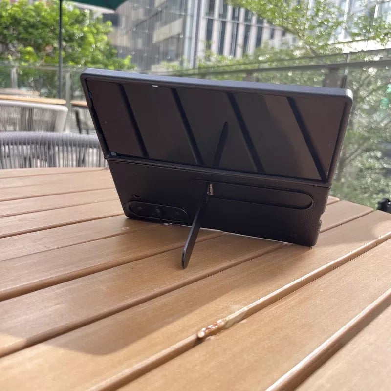 Samsung Galaxy Z Fold7 Leather Protective Shell Case Cover with Stand - Brown