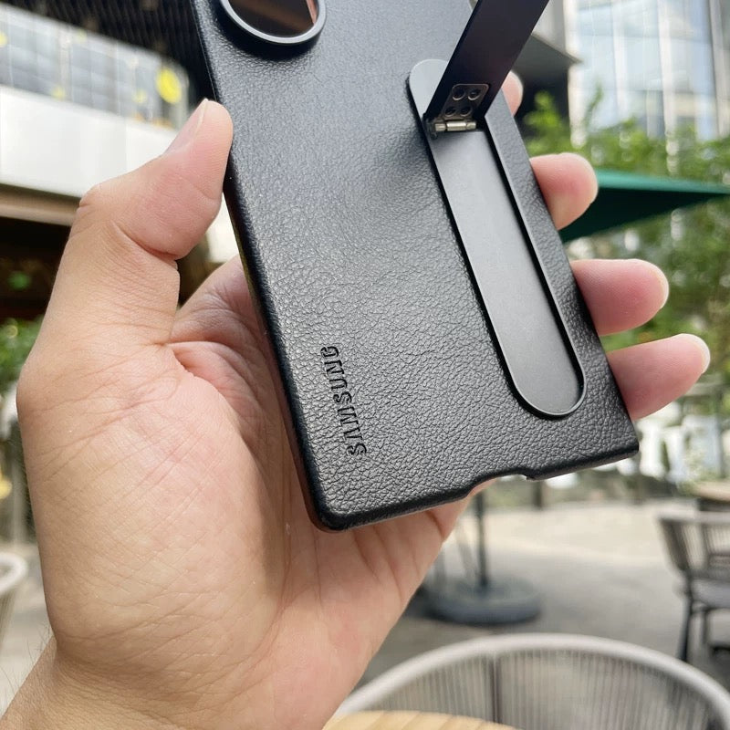 Samsung Galaxy Z Fold 6 Leather Protective Shell Case with Kickstand - Gray