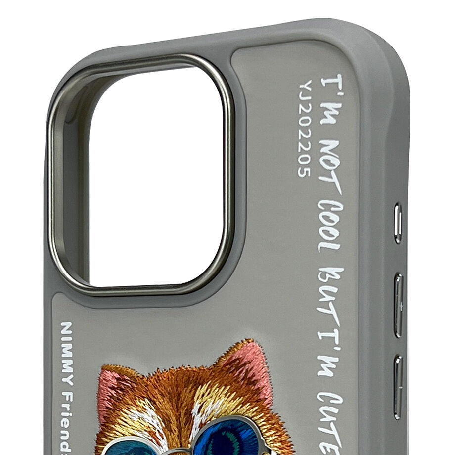 iPhone 16 Pro Nimmy Embroidery Chain Series Back Cover - Titanium Cat
