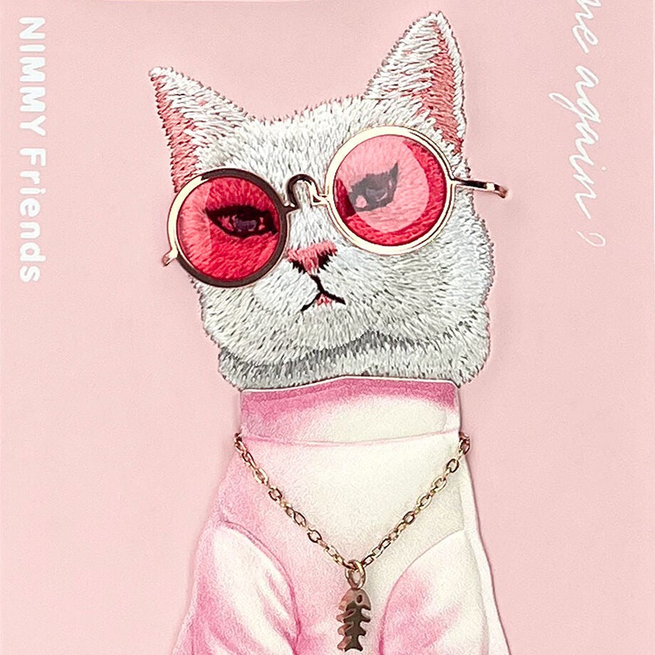 iPhone 16 Pro Nimmy Embroidery Chain Series Back Cover - Pink Cat