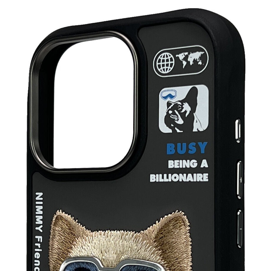 iPhone 16 Pro Nimmy Embroidery Jacket Series Back Cover - Black Dog