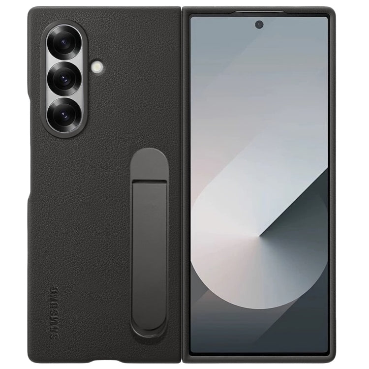 Samsung Galaxy Z Fold 6 Leather Protective Shell Case with Kickstand - Black