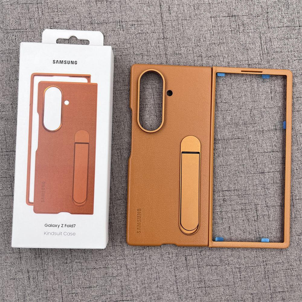 Samsung Galaxy Z Fold7 Leather Protective Shell Case Cover with Stand - Brown