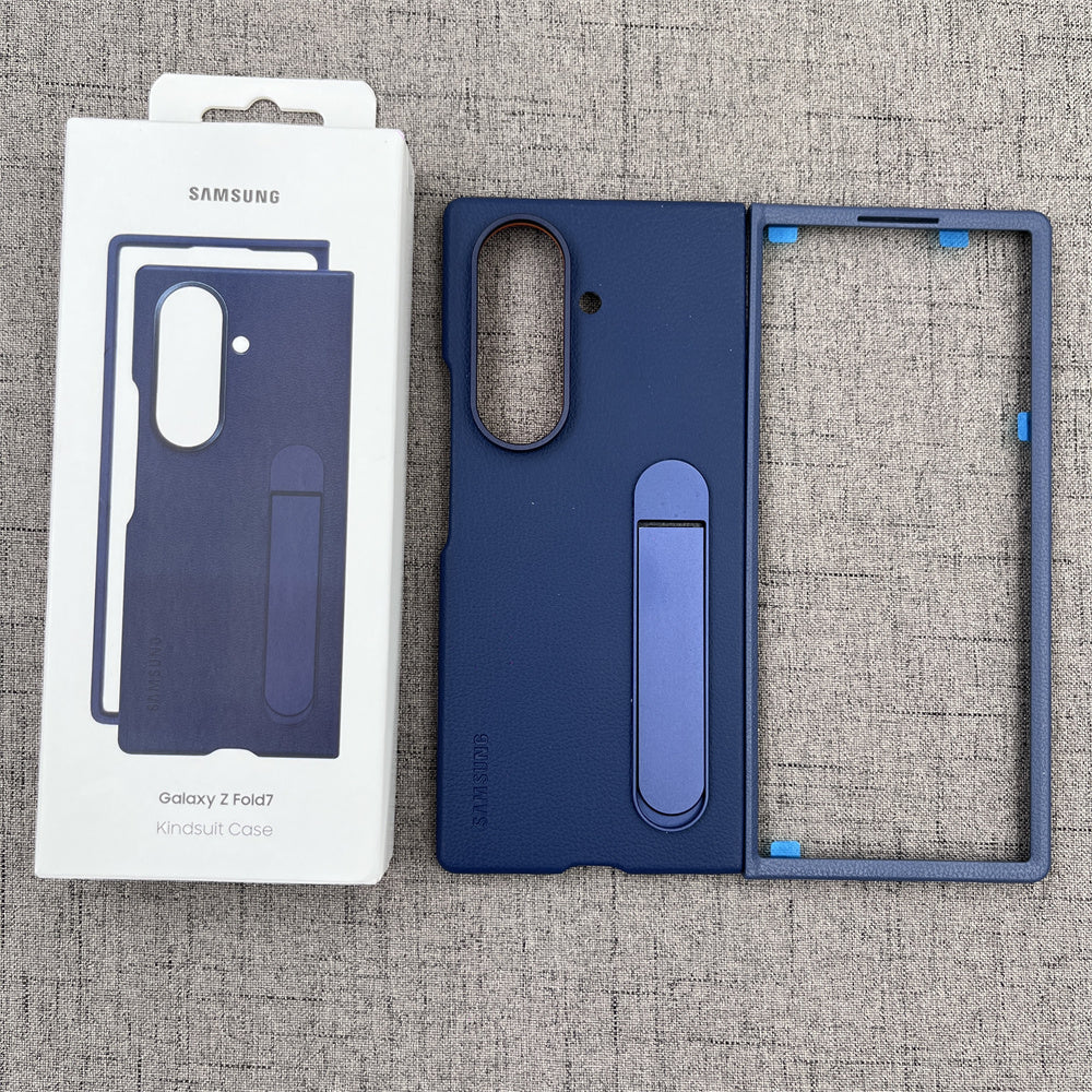 Samsung Galaxy Z Fold7 Leather Protective Shell Case Cover with Stand - Blue