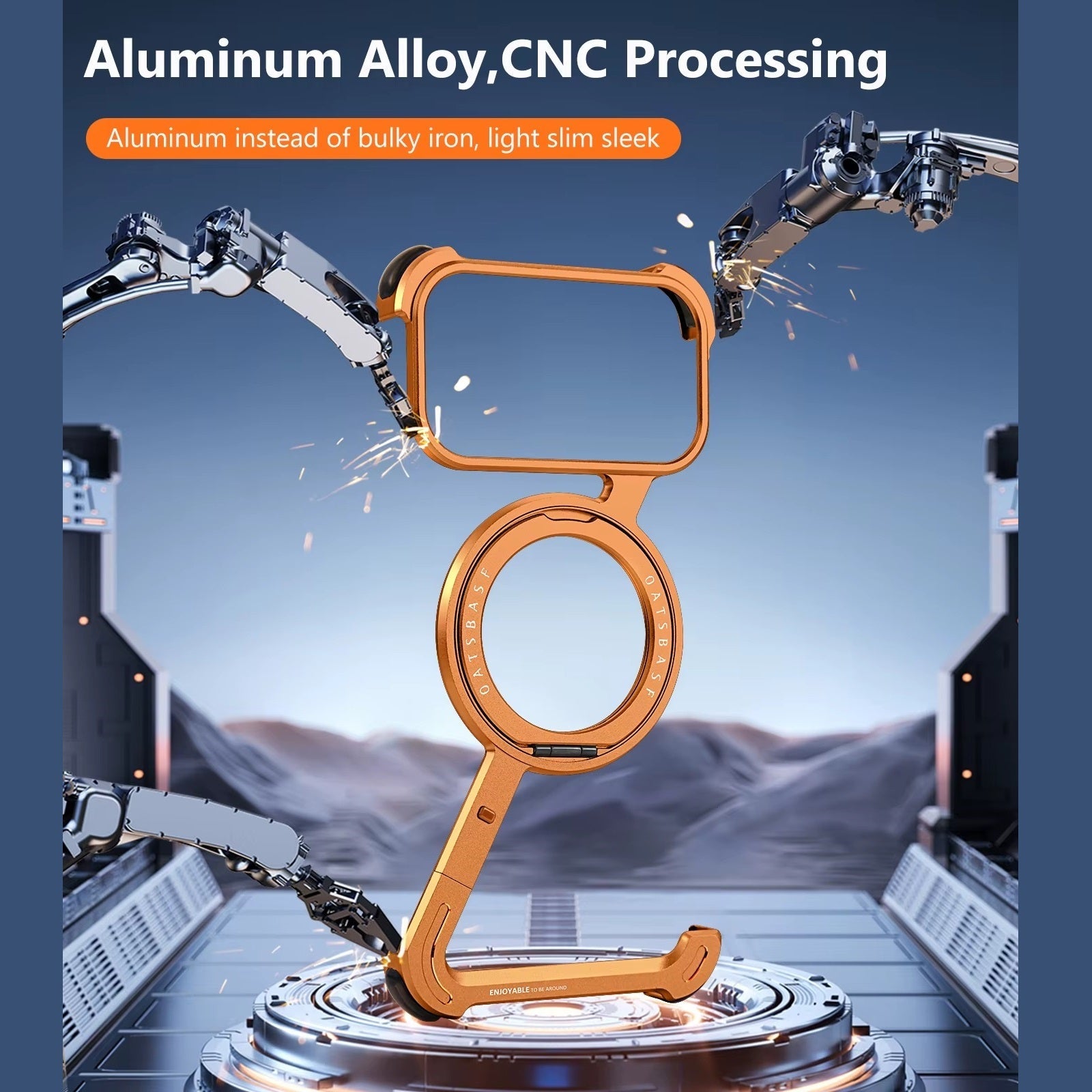 Z Shape Frameless Metal Bumper Case with 360° Rotatable Stand & Magsafe - Orange