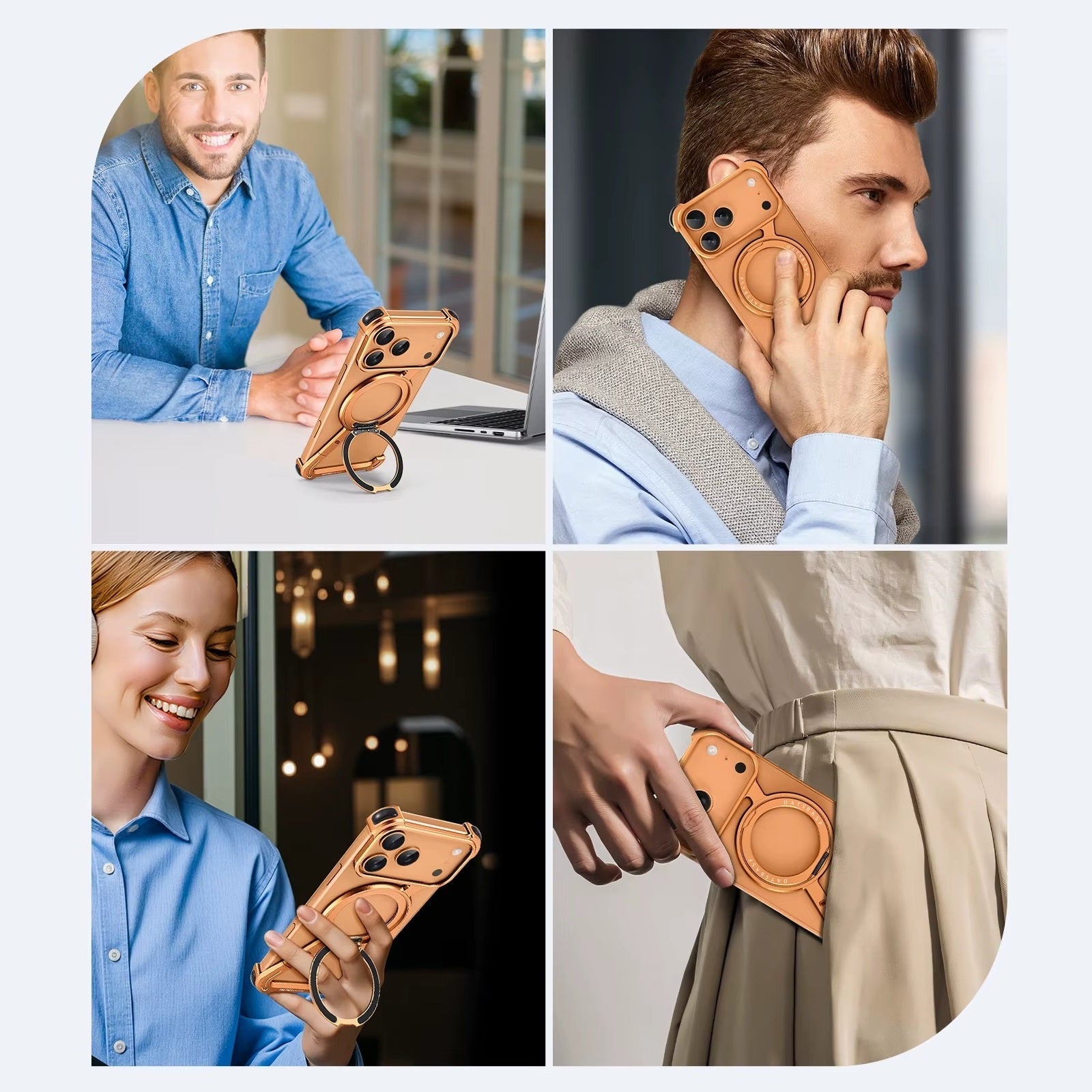 Z Shape Frameless Metal Bumper Case with 360° Rotatable Stand & Magsafe - Orange