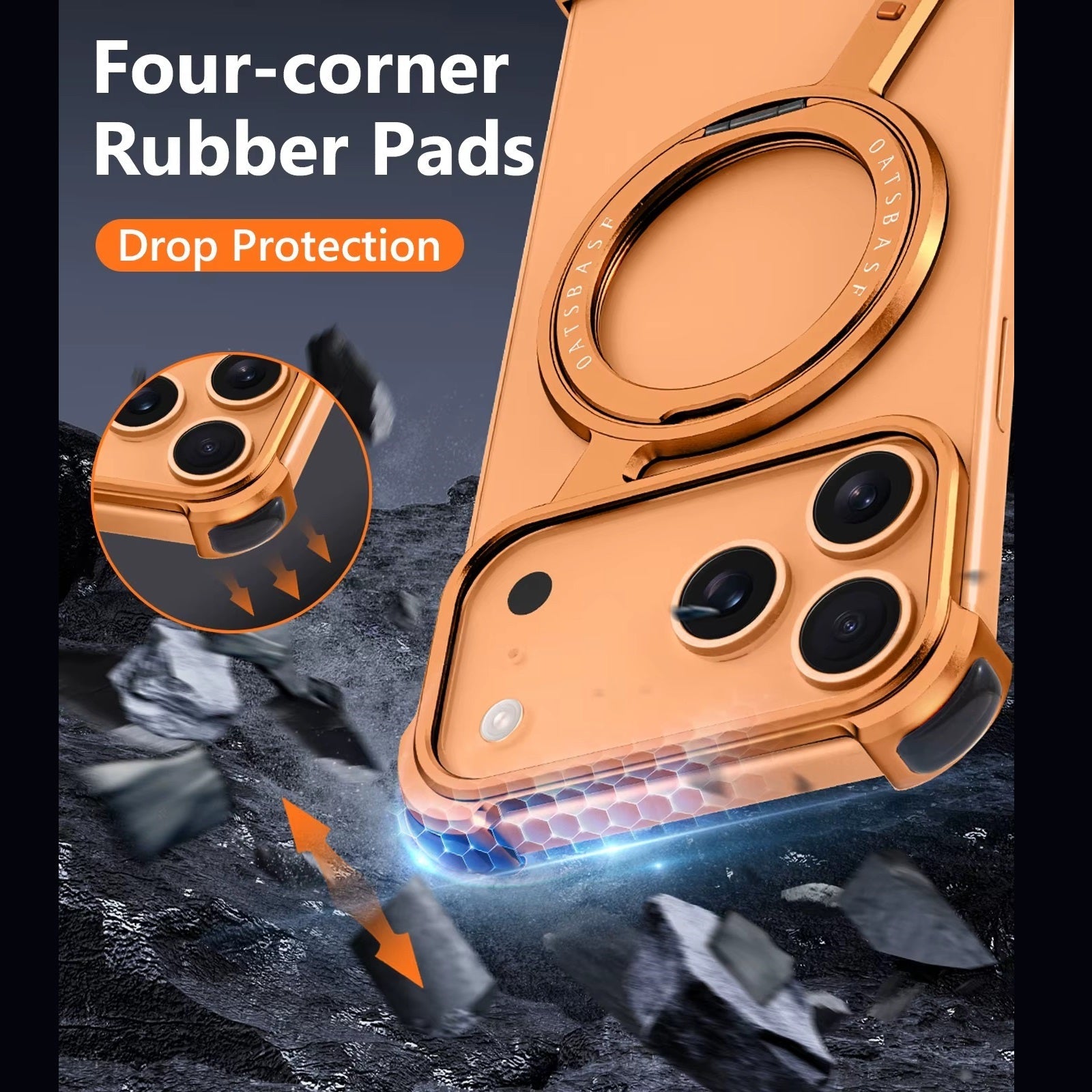 Z Shape Frameless Metal Bumper Case with 360° Rotatable Stand & Magsafe - Orange