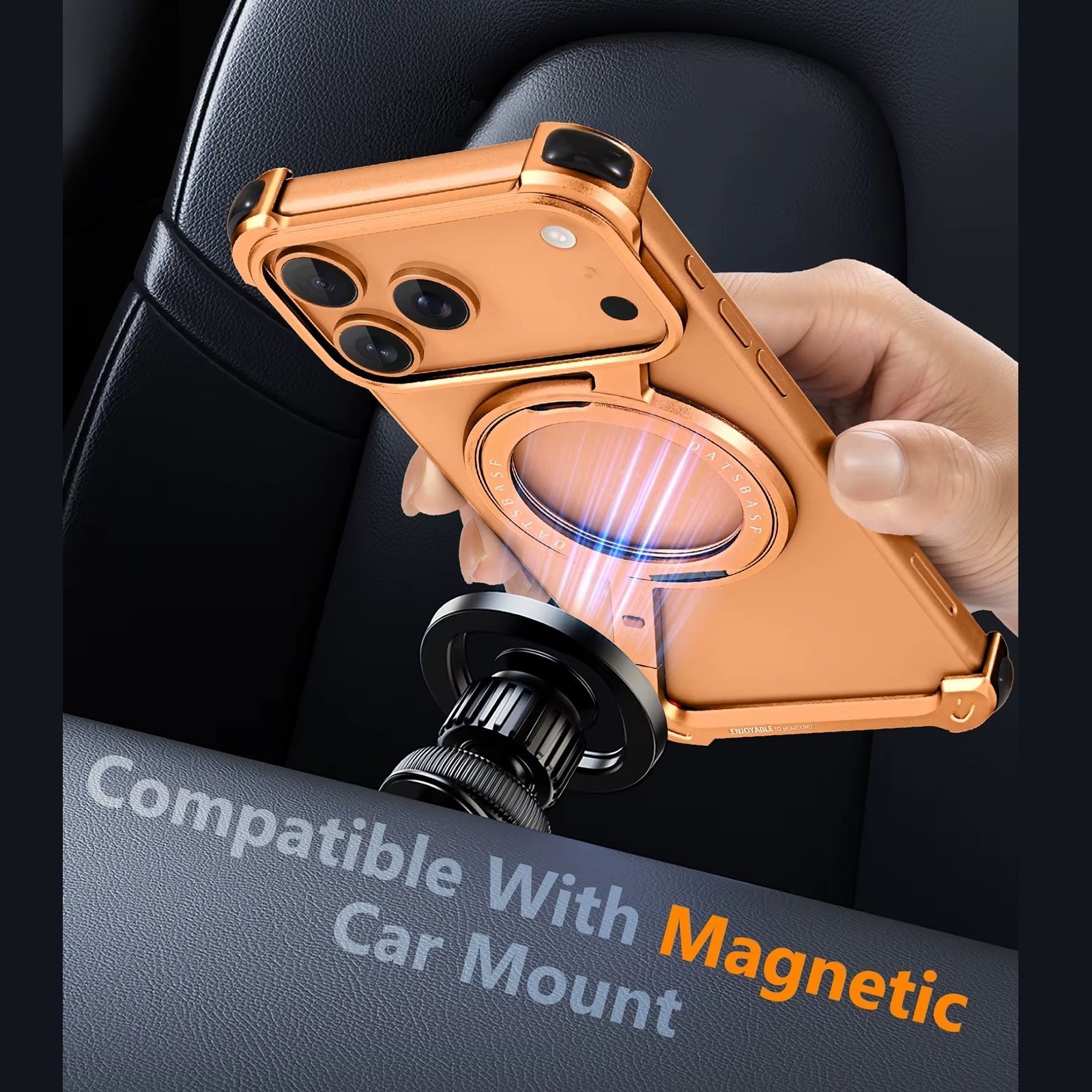 Z Shape Frameless Metal Bumper Case with 360° Rotatable Stand & Magsafe - Orange