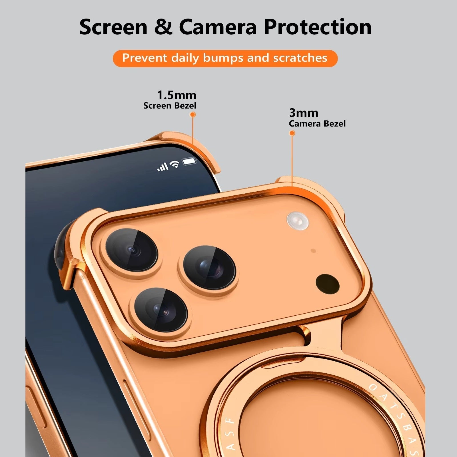 Z Shape Frameless Metal Bumper Case with 360° Rotatable Stand & Magsafe - Orange